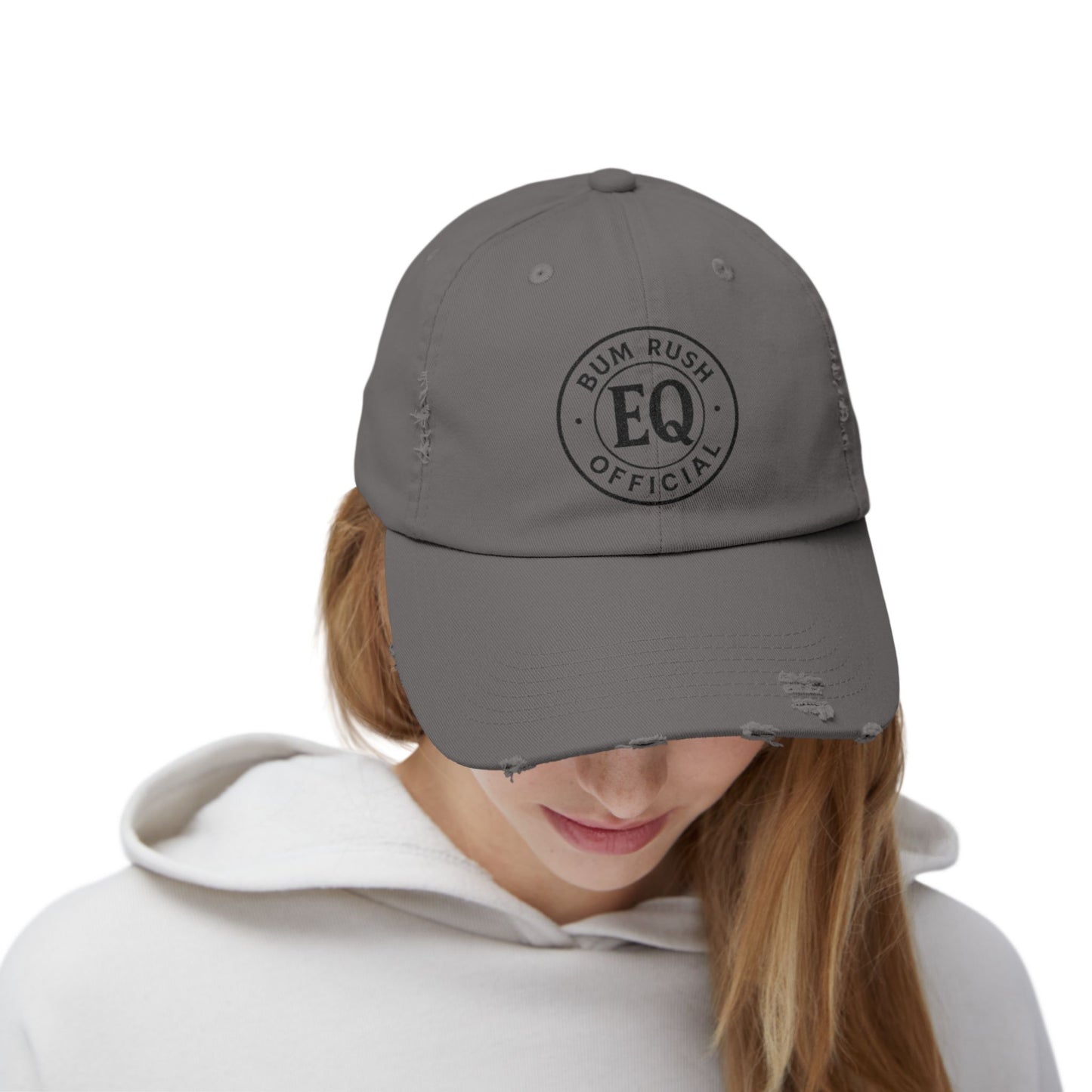 Unisex Distressed Cap with BumRushEQ Design - Casual Everyday Style